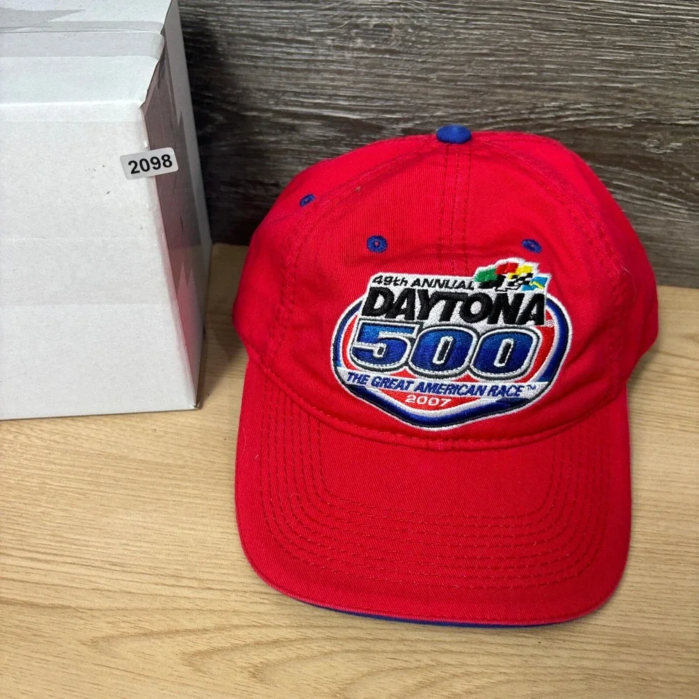 Vintage‎ Nascar Hat Cap Strap Back Red Daytona 500 Racing Race Car Adjustable